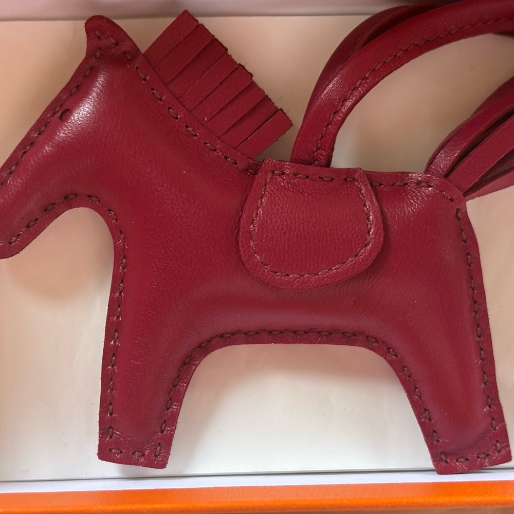 SOLD! Brand new Authentic Hermes ruby red rodeo horse bag charm PM size y stamp